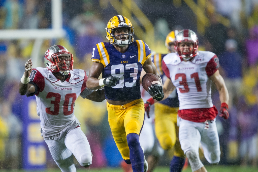 Wide receiver Travin Dural #83 of the LSU Tigers runs the ball