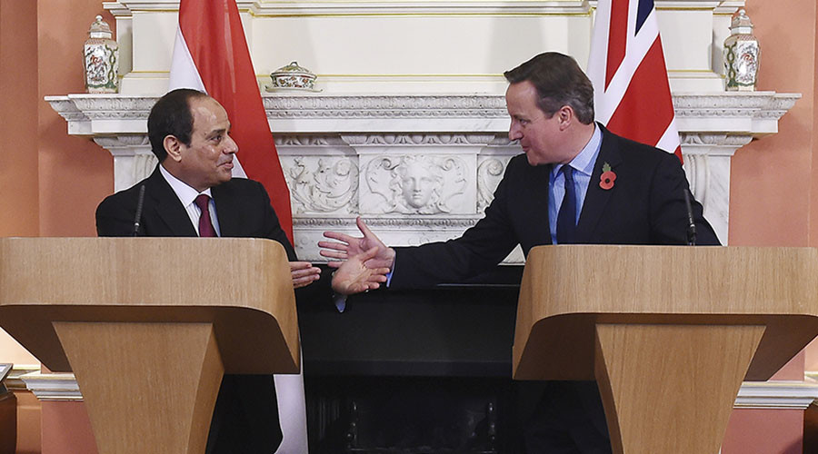 Britain's Prime Minister David Cameron speaks during a news conference with Egypt's President Abdel Fattah al Sisi at Number 10 Downing Street in London Britain