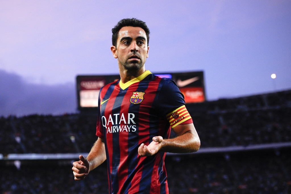 BARCELONA SPAIN- SEPTEMBER 14 Xavi Hernandez of FC Barcelona looks on during the La Liga match between FC Barcelona and Sevilla FC at Camp Nou