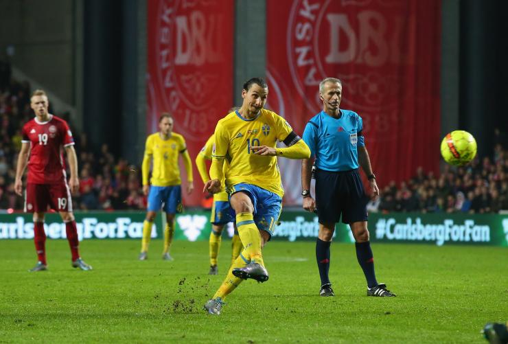 Zlatan Ibrahimovic scored twice for Sweden on Tuesday in the second leg of a playoff with Denmark.                    Getty