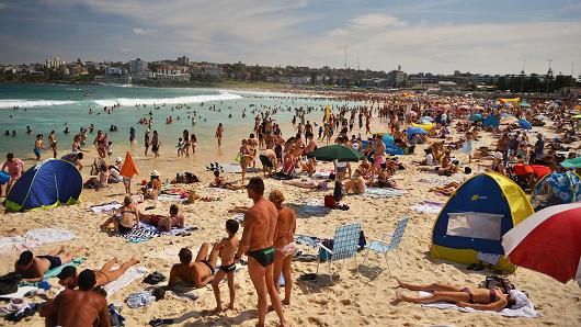 People at Bondi Beach in Sydney Australia on Oct. 5 2015