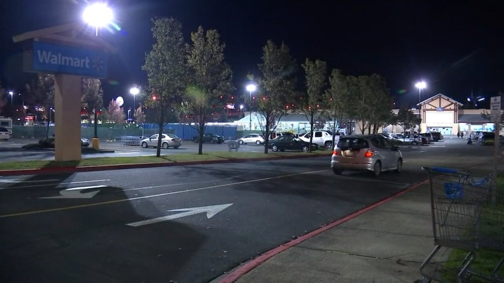 The Walmart parking lot in Wood Village Ore. where a kidnapped Washington woman was able to escape the trunk of a car and summon help