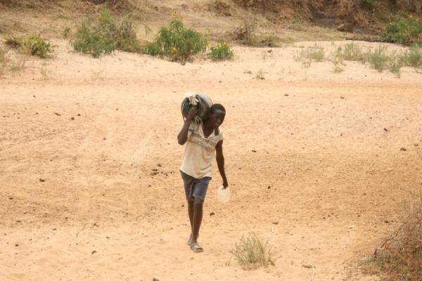 A boy carries water in Ukambani. global warming will make droughts more frequent