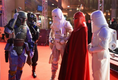 A group of fans in costume at the Berlin premiere of Star Wars The Force Awakens