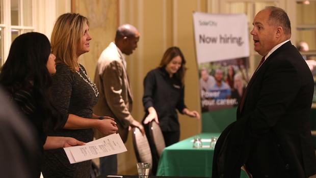 A job seeker meets with recruiters during the Hire Live Career Fair on Nov. 12 2015 in San Francisco California.         
                                     Ju