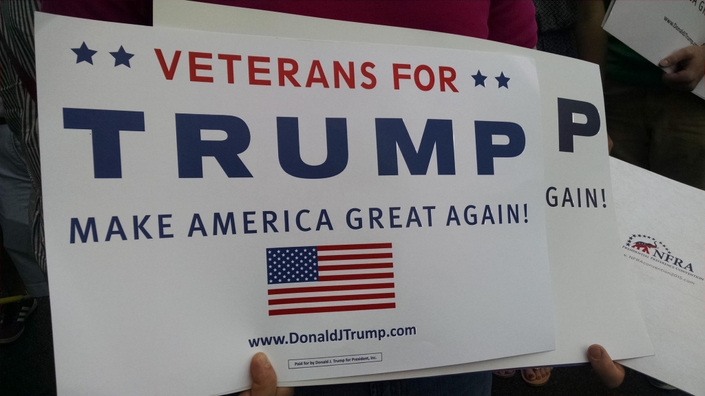 A supporter of Donald Trump holds up a sign at a speech in Nashville earlier this year