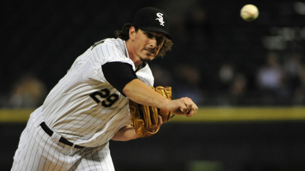 Chicago White Sox starting pitcher Jeff Samardzija throws against the Oakland Athletics during the first inning of a baseball game Tuesday Sept. 15 2015 in Chicago