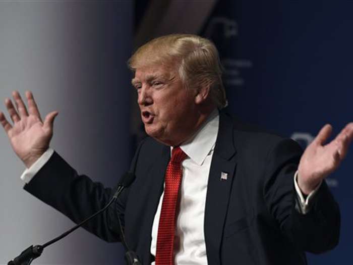 Republican presidential candidate Donald Trump speaks at the Republican Jewish Coalition Presidential Forum in Washington Thursday Dec. 3 2015. AP