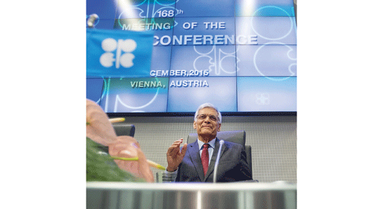 Abdalla el Badri attends conference at the Opec headquarters yesterday