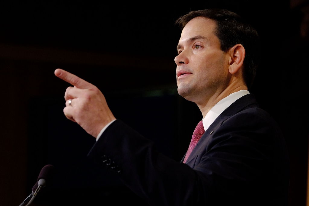 WASHINGTON DC- DECEMBER 17 Sen. Marco Rubio reacts to U.S. President Barack Obama's announcement about revising policies on U.S.-Cuba relations