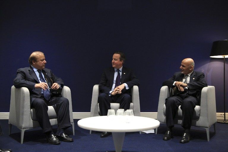 Pakistani Prime Minister Nawaz Sharif, British Prime Minister David Cameron and Afghanistan's President Ashraf Ghani during the COP21 World Climate Change Conference 2015 in Le Bourget north of Paris. Ghani and Sharif will meet in Pakistan for the