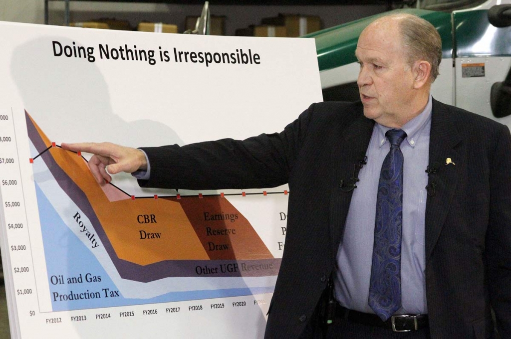 Alaska Gov. Bill Walker speaks at a news conference on Wednesday Dec. 9 2015 in Anchorage Alaska