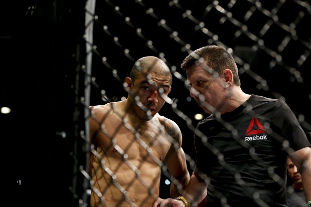 Jose Aldo looks on after being defeated by Conor Mc Gregor in a featherweight championship mixed martial arts bout at UFC 194 Saturday Dec. 12 2015 in Las Vegas