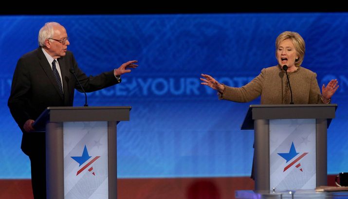 Andrew Burton 
 

 
Democratic president candidates Bernie Sanders and Hillary Clinton debate Saturday night at Saint Anselm College in Manchester N.H