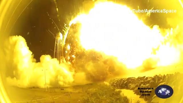 Antares rocket explosion from the launch pad