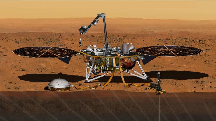 Artist's concept depicts NASA's In Sight Mars lander fully deployed for studying the deep interior of Mars.                    NASA  JPL-Caltech