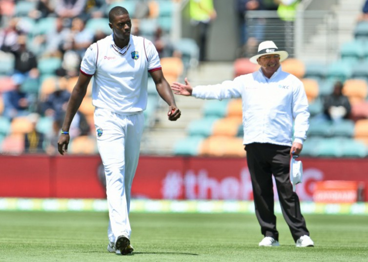 AFP  William West West Indies captain Jason Holder is no-balled by umpire Ian Gould against Australia on the second day of the first cricket Test match in Hobart