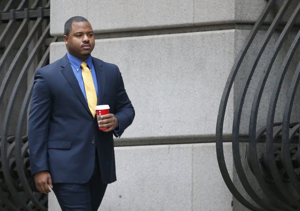 William Porter one of six Baltimore city police officers charged in connection to the death of Freddie Gray arrives for court last month