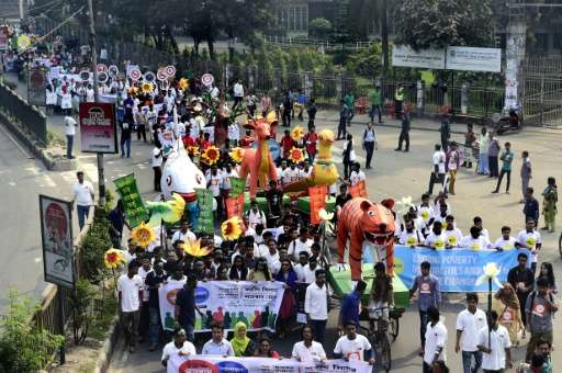 Bangladesh people attend a Climate March rally expressing solidarity with Global Climate March in Dhaka