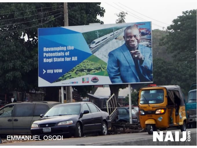 Bello's campaign billboard in the Felele area of Lokoja