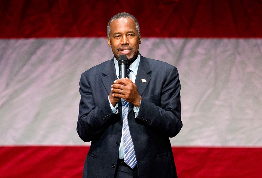 Republican presidential candidate Dr. Ben Carson speaks during a campaign event at Cobb Energy Center in Atlanta