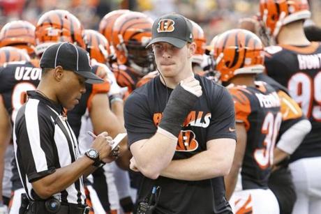 Andy Dalton didn’t get to finish the Bengals’ big game against the Steelers Sunday after breaking the thumb on his throwing hand