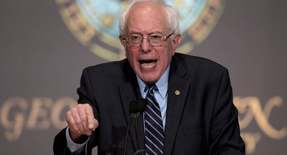 Democratic presidential candidate Sen. Bernie Sanders I-Vt. speaks at Georgetown University in Washington Thursday Nov. 19 2015 about the meaning of democratic socialism and other topics