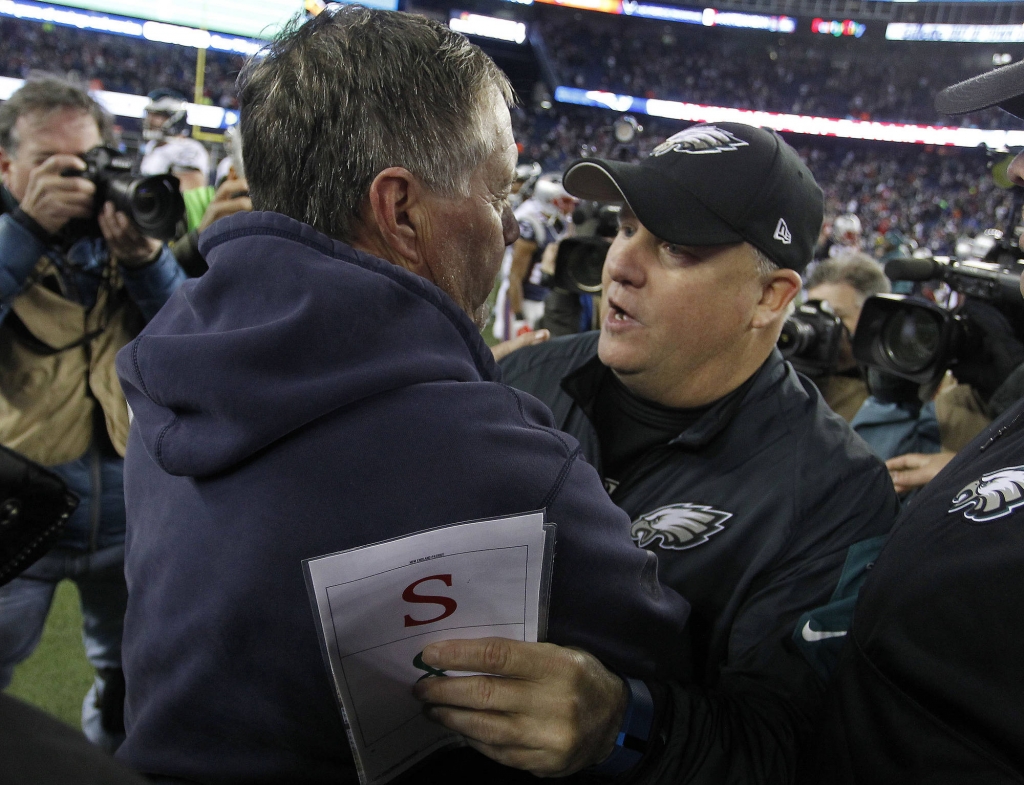 Bill Belichick and Chip Kelly
		Stew Milne-USA TODAY Sports