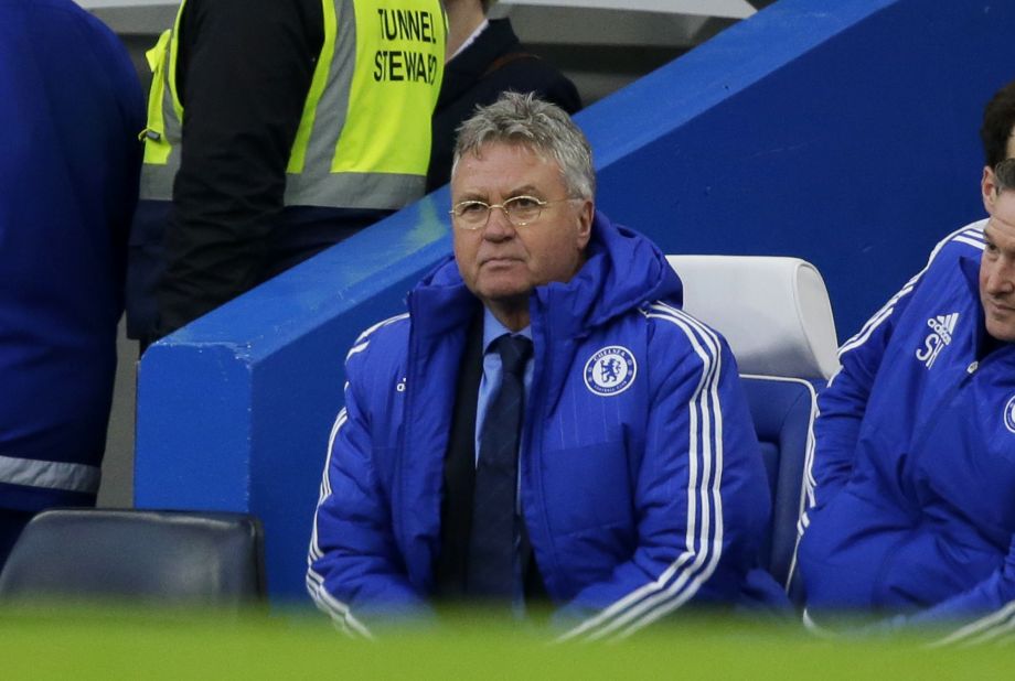 Chelsea's manager until the end of the season Guus Hiddink waits for the start of the English Premier League soccer match between Chelsea and Watford at Stamford Bridge stadium in London Saturday Dec. 26 2015