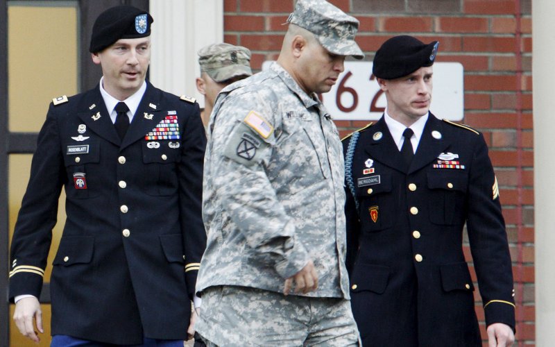 U.S. Army Sergeant Bowe Bergdahl leaves the courthouse after an arraignment hearing for his court-martial in Fort Bragg North Carolina