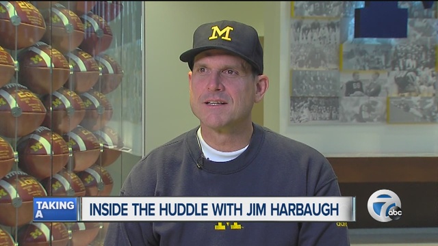 Brad Galli sits down one-on-one with Michigan head football coach Jim Harbaugh during Inside the Huddle with Jim Harbaugh.                      WXYZ