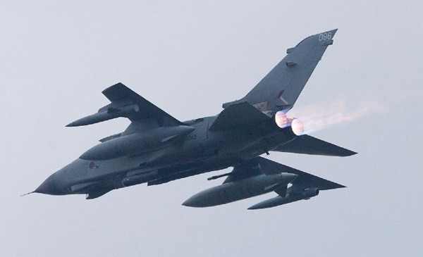 A British Royal Air Force Tornado GR4 aircraft takes off from the RAF Marham airbase in Norfolk east England