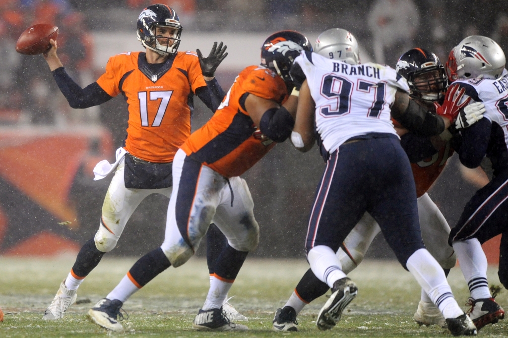 Brock Osweiler of the Denver Broncos against the New England Patriots at Sports Authority Field at Mile High on Nov. 29 2015