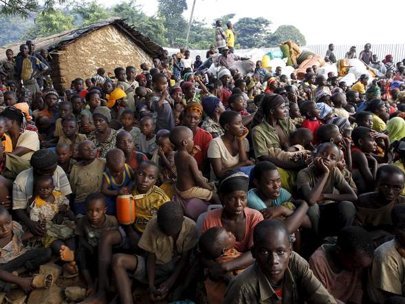 Burundian refugees gather on the shores of Lake Tanganyika in Kagunga village in Kigoma region in western Tanzania