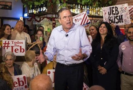 CRISTOBAL HERRERA  European Press Agency		Jeb Bush spoke in Hialeah Fla. on Monday