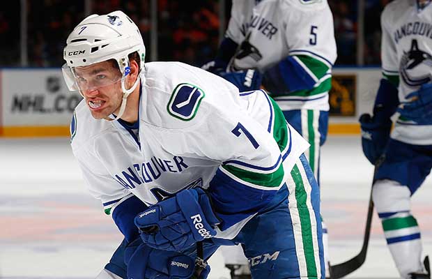 Linden Vey in action for the Vancouver Canucks during the 2014-15 NHL season