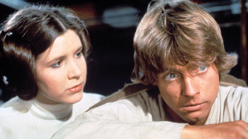 Carrie Fisher and Mark Hamill as Princess Leia and Luke Skywalker in the original 1977 “Star Wars,” later renamed “Star Wars Episode IV – A New Hope.”