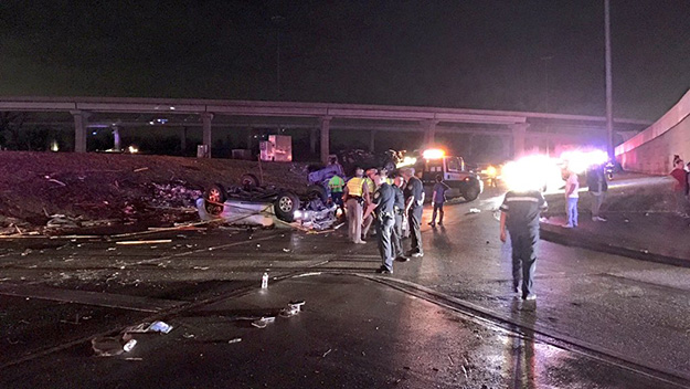 Cars on the side of I-30 following a tornado that tore through Garland on Dec. 26 2015