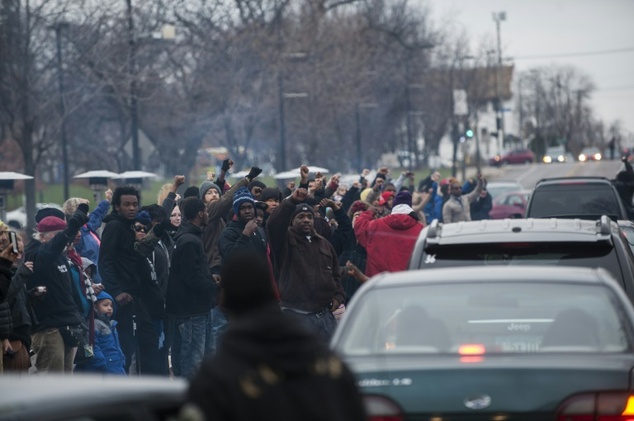 Demonstrators protest the fatal police shooting of Jamar Clark 24 who they said was handcuffed when he was shot in the head on November 15 during Clark's