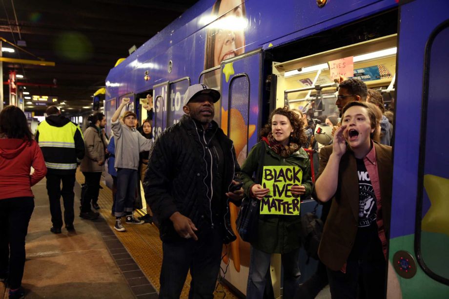 A large protest that started at the Mall of America quickly migrated Wednesday Dec. 23 2015 to Minneapolis-St. Paul International Airport where demonstrators blocked roads and caused significant traffic delays