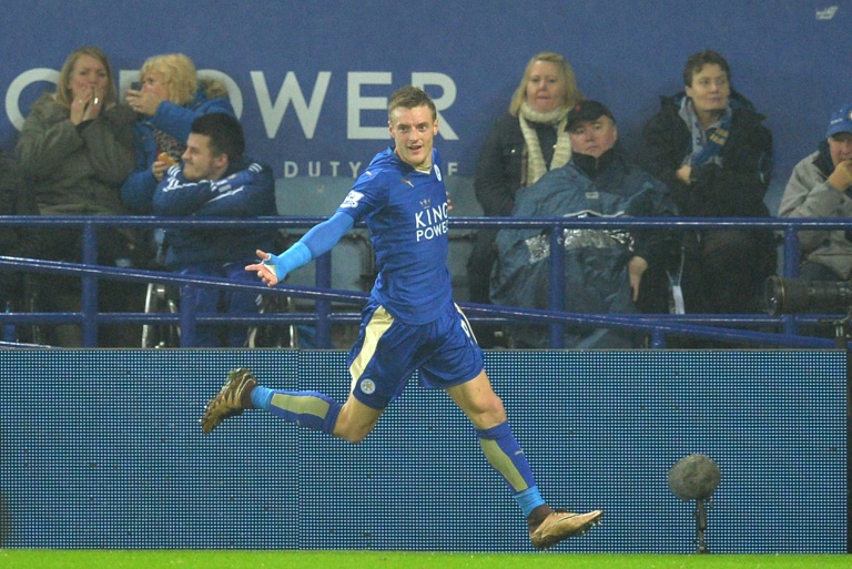 AFP  Paul Ellis Leicester City's striker Jamie Vardy celebrates after scoring during an English Premier League football match against Chelsea