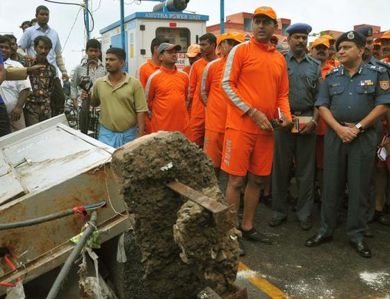 O.P. Singh Director General National Disaster Response Force inspecting the flood affected area at Kotturpuram in Chennai on Saturday