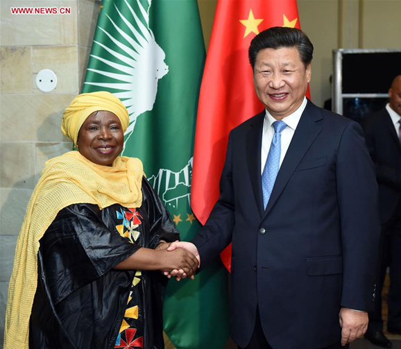 Chinese President Xi Jinping meets with African Union Commission Chairperson Nkosazana Dlamini Zuma in Pretoria South Africa Dec. 3 2015