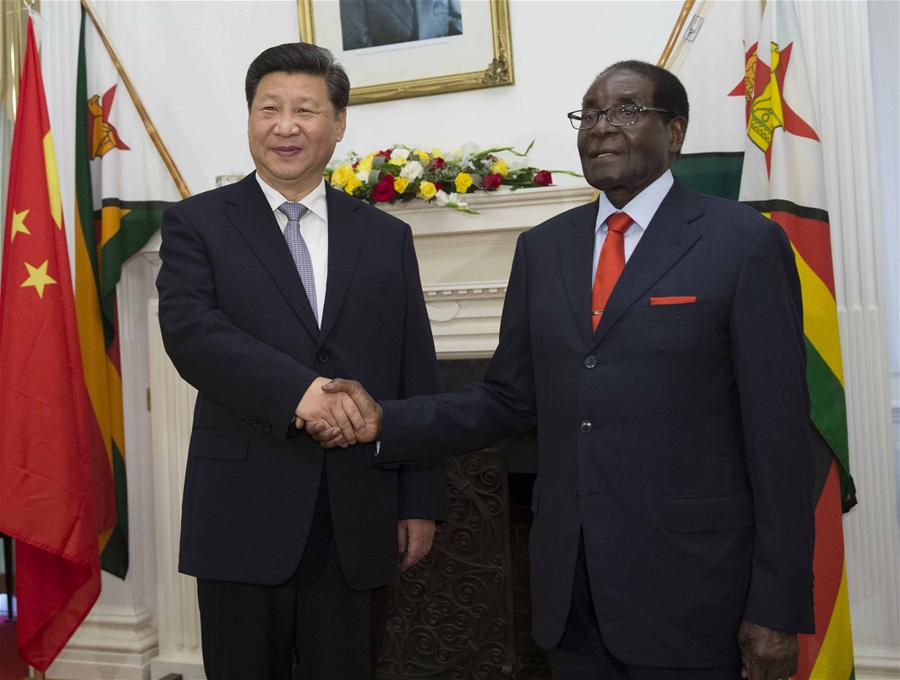 Chinese President Xi Jinping holds talks with Zimbabwean President Robert Mugabe in Harare Zimbabwe Dec. 1 2015