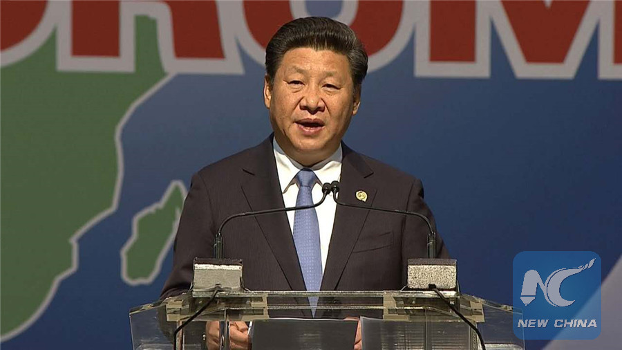 Chinese President Xi Jinping delivers a keynote speech at the opening ceremony of the Johannesburg Summit of the Forum on China Africa Cooperation