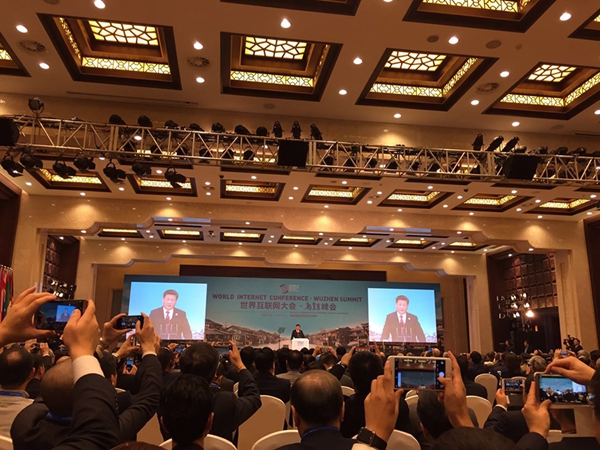 President Xi Jinping delivers a keynote speech at the opening ceremony of the Second World Internet Conference held in the water town of Wuzhen East China's Zhejiang Province Dec 16 2015