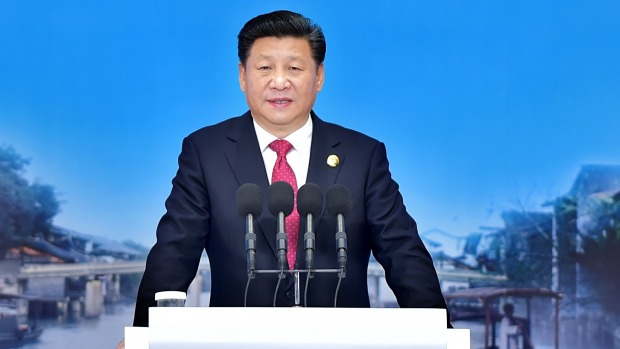 Chinese President Xi Jinping delivers a keynote speech at the Second World Internet Conference in Wuzhen