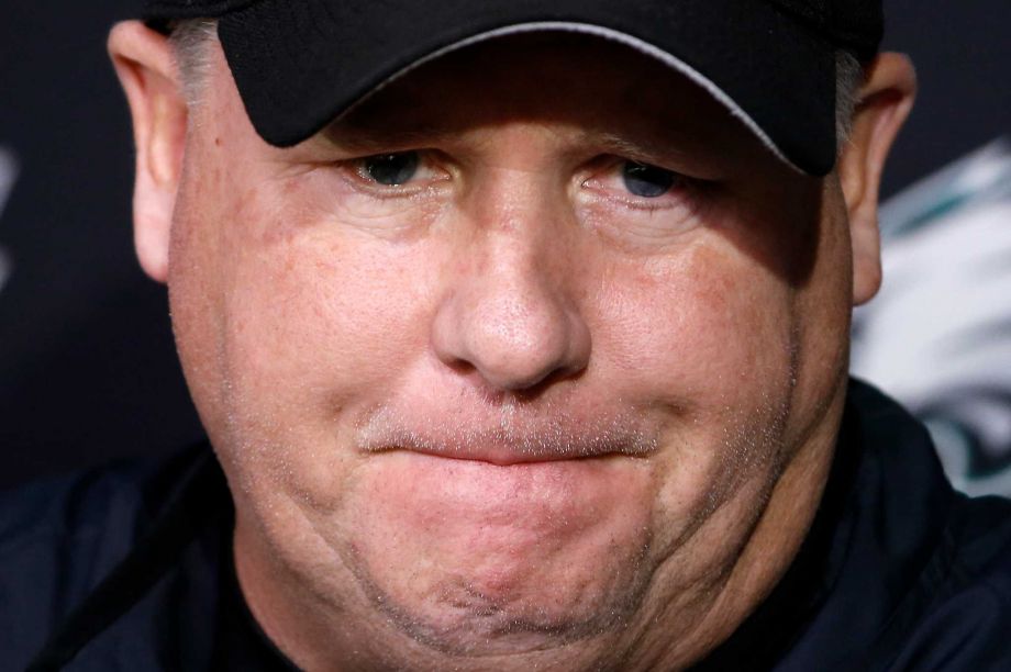 Philadelphia Eagles head coach Chip Kelly listens to a question during a news conference at the NFL football team's practice facility in Philadelphia. The Eagles fired Kelly with one game left in his third season dump