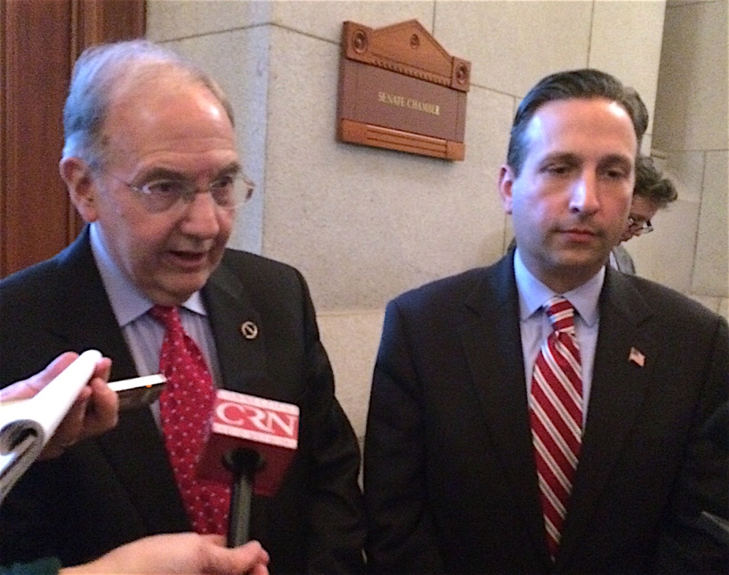 Senate President Pro Tem Martin Looney and Majority Leader Bob Duff comment after Monday's Senate Democratic caucus