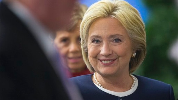 Democratic presidential candidate Hillary Clinton smiles as she walks off-stage after speaking at the Atlantic Council Women’s Leadership in Latin America Initiative in Washington. |AP